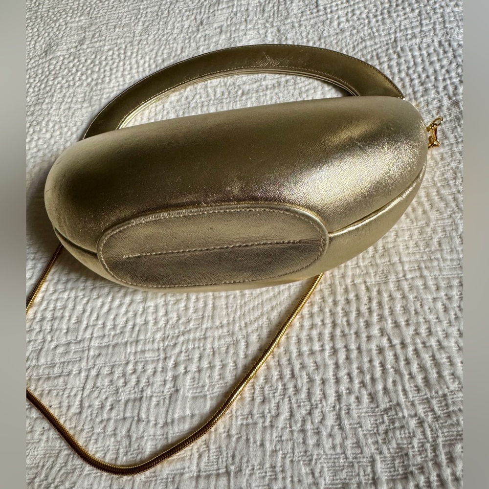 Vintage Stuart Weitzman leather framed Gold Women's Handbag purse - Picture 6 of 11
